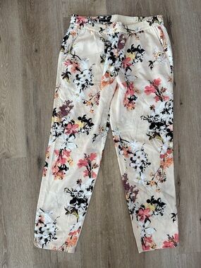 LOFT Cream Floral Drawstring Jogger Pants